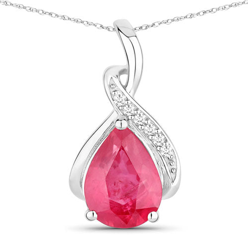 1.98 Carat Genuine Ruby and White Diamond 14K White Gold Pendant Bids.com
