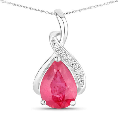 1.98 Carat Genuine Ruby and White Diamond 14K White Gold Pendant Bids.com
