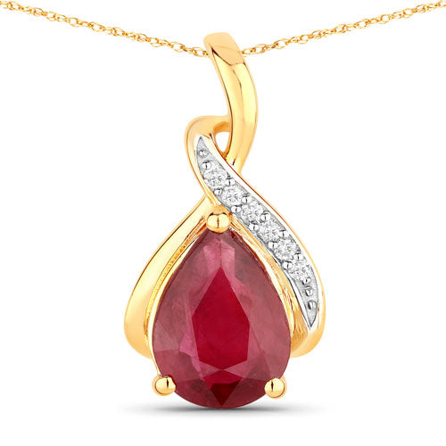 1.98 Carat Genuine Ruby and White Diamond 14K Yellow Gold Pendant Bids.com