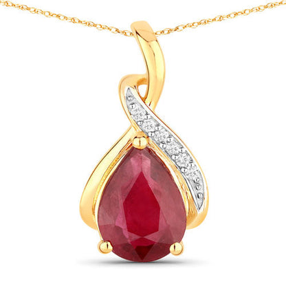 1.98 Carat Genuine Ruby and White Diamond 14K Yellow Gold Pendant Bids.com