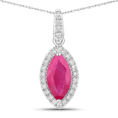 1.60 Carat Genuine Ruby and White Diamond 14K White Gold Pendant Bids.com