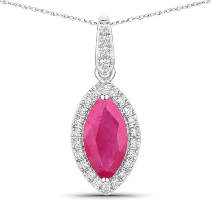 1.60 Carat Genuine Ruby and White Diamond 14K White Gold Pendant Bids.com