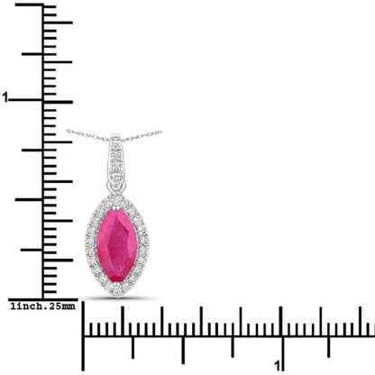 1.60 Carat Genuine Ruby and White Diamond 14K White Gold Pendant Bids.com