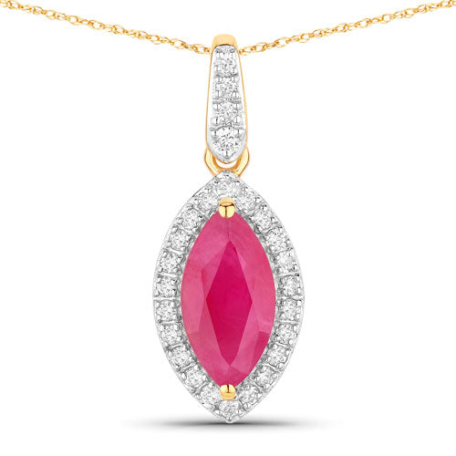 1.60 Carat Genuine Ruby and White Diamond 14K Yellow Gold Pendant Bids.com
