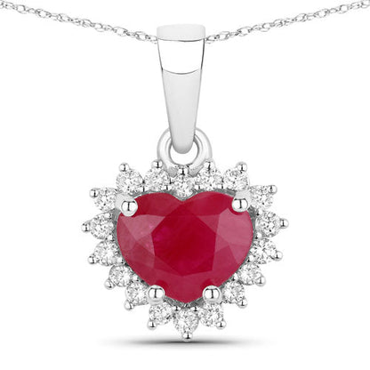 1.48 Carat Genuine Ruby and White Diamond 14K White Gold Pendant Bids.com