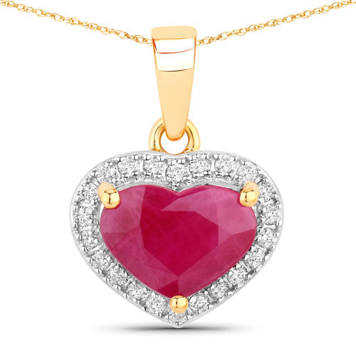 2.08 Carat Genuine Ruby and White Diamond 14K Yellow Gold Pendant Bids.com