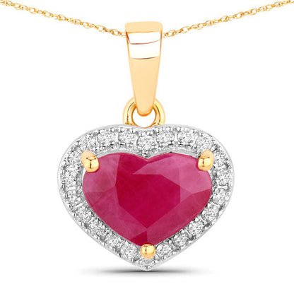 2.08 Carat Genuine Ruby and White Diamond 14K Yellow Gold Pendant Bids.com