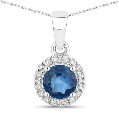 0.72 Carat Genuine Blue Sapphire and White Diamond 14K White Gold Pendant Bids.com