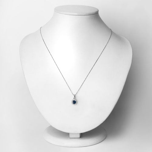 0.72 Carat Genuine Blue Sapphire and White Diamond 14K White Gold Pendant Bids.com
