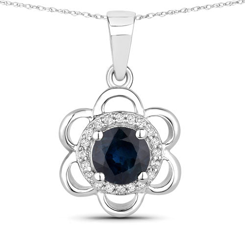 0.94 Carat Genuine Blue Sapphire and White Diamond 14K White Gold Pendant Bids.com