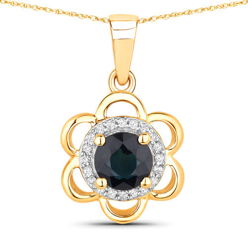 0.94 Carat Genuine Blue Sapphire and White Diamond 14K Yellow Gold Pendant Bids.com