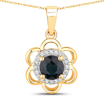 0.94 Carat Genuine Blue Sapphire and White Diamond 14K Yellow Gold Pendant Bids.com