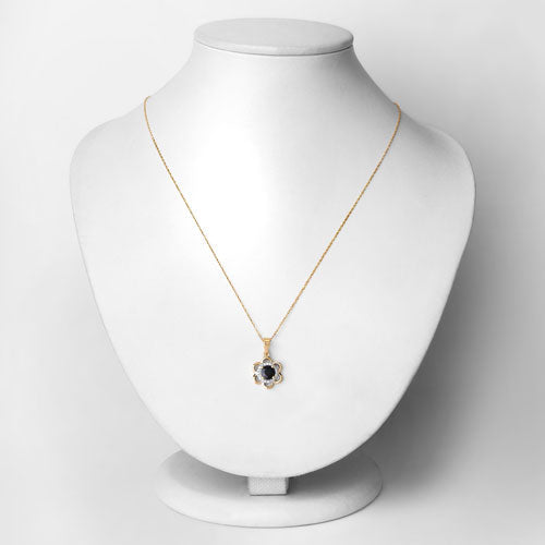 0.94 Carat Genuine Blue Sapphire and White Diamond 14K Yellow Gold Pendant Bids.com