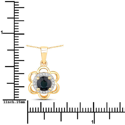 0.94 Carat Genuine Blue Sapphire and White Diamond 14K Yellow Gold Pendant Bids.com