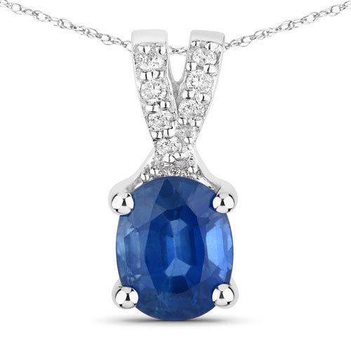0.71 Carat Genuine Blue Sapphire and White Diamond 14K White Gold Pendant Bids.com