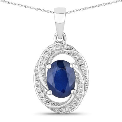 1.71 Carat Genuine Blue Sapphire and White Diamond 14K White Gold Pendant Bids.com