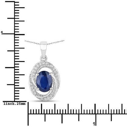 1.71 Carat Genuine Blue Sapphire and White Diamond 14K White Gold Pendant Bids.com