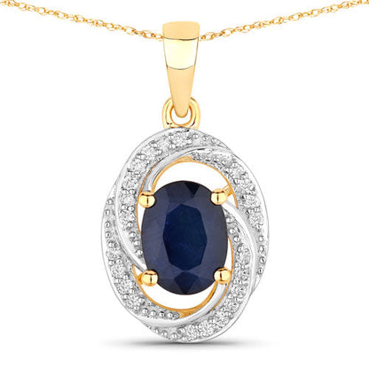 1.71 Carat Genuine Blue Sapphire and White Diamond 14K Yellow Gold Pendant Bids.com