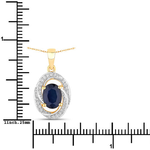 1.71 Carat Genuine Blue Sapphire and White Diamond 14K Yellow Gold Pendant Bids.com