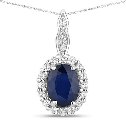 1.79 Carat Genuine Blue Sapphire and White Diamond 14K White Gold Pendant Bids.com