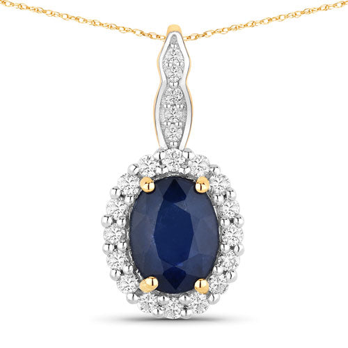 1.79 Carat Genuine Blue Sapphire and White Diamond 14K Yellow Gold Pendant Bids.com