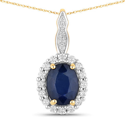 1.79 Carat Genuine Blue Sapphire and White Diamond 14K Yellow Gold Pendant Bids.com