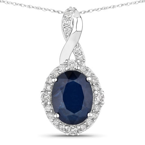 1.72 Carat Genuine Blue Sapphire and White Diamond 14K White Gold Pendant Bids.com