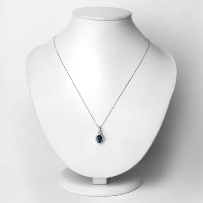 1.72 Carat Genuine Blue Sapphire and White Diamond 14K White Gold Pendant Bids.com
