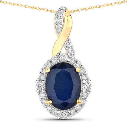 1.72 Carat Genuine Blue Sapphire and White Diamond 14K Yellow Gold Pendant Bids.com