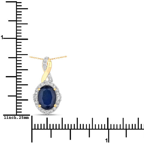 1.72 Carat Genuine Blue Sapphire and White Diamond 14K Yellow Gold Pendant Bids.com