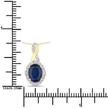 1.72 Carat Genuine Blue Sapphire and White Diamond 14K Yellow Gold Pendant Bids.com