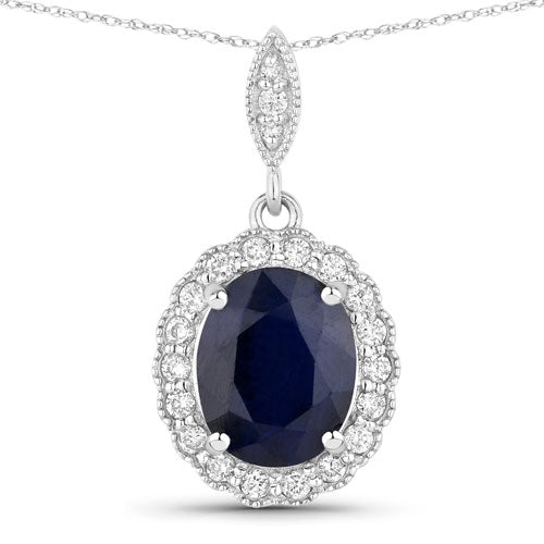 3.38 Carat Genuine Blue Sapphire and White Diamond 14K White Gold Pendant Bids.com