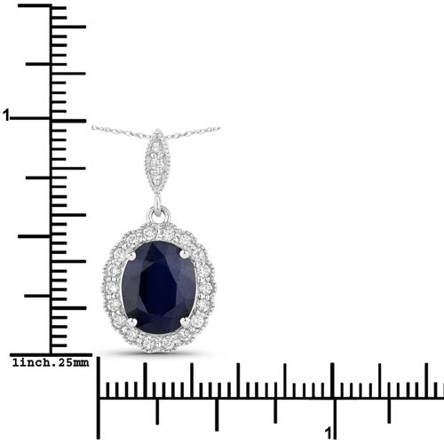 3.38 Carat Genuine Blue Sapphire and White Diamond 14K White Gold Pendant Bids.com