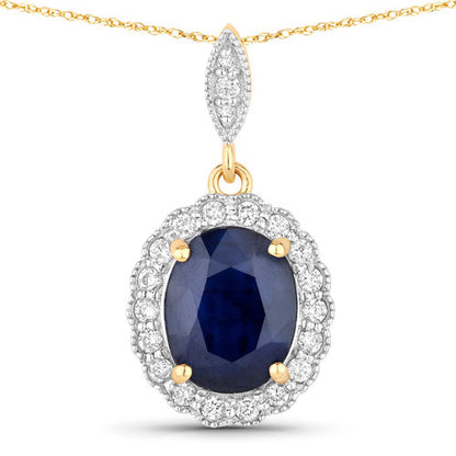 3.38 Carat Genuine Blue Sapphire and White Diamond 14K Yellow Gold Pendant Bids.com