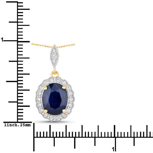 3.38 Carat Genuine Blue Sapphire and White Diamond 14K Yellow Gold Pendant Bids.com