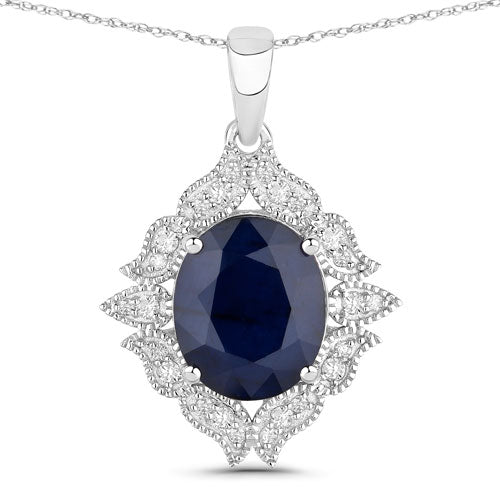 6.44 Carat Genuine Blue Sapphire and White Diamond 14K White Gold Pendant Bids.com