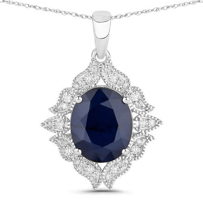 6.44 Carat Genuine Blue Sapphire and White Diamond 14K White Gold Pendant Bids.com
