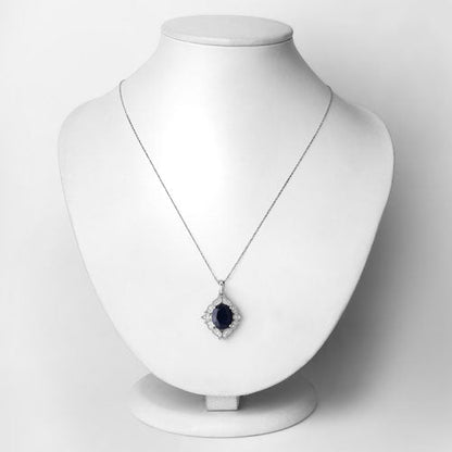 6.44 Carat Genuine Blue Sapphire and White Diamond 14K White Gold Pendant Bids.com