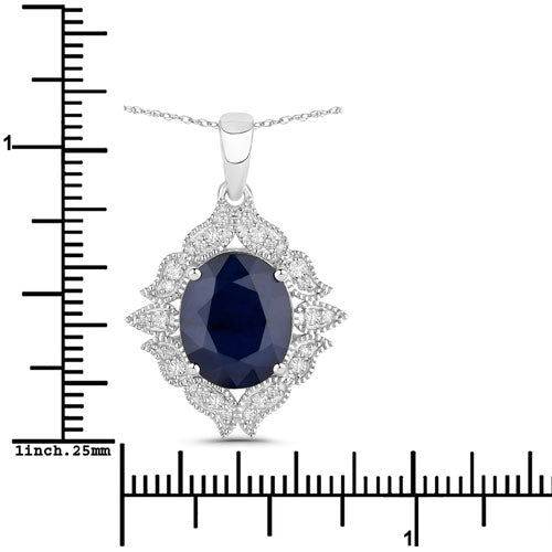 6.44 Carat Genuine Blue Sapphire and White Diamond 14K White Gold Pendant Bids.com