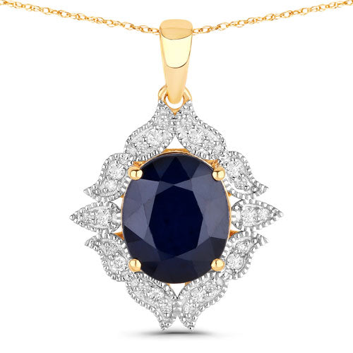 6.44 Carat Genuine Blue Sapphire and White Diamond 14K Yellow Gold Pendant Bids.com