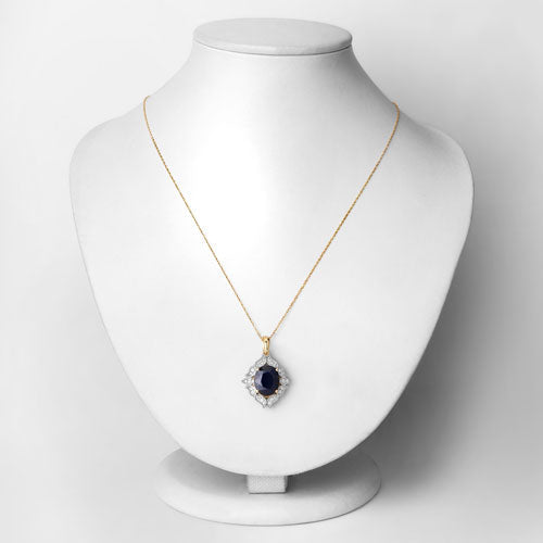 6.44 Carat Genuine Blue Sapphire and White Diamond 14K Yellow Gold Pendant Bids.com