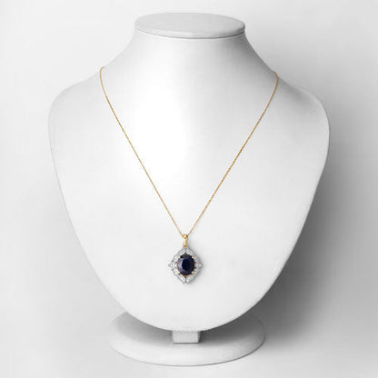 6.44 Carat Genuine Blue Sapphire and White Diamond 14K Yellow Gold Pendant Bids.com