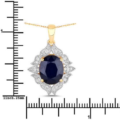 6.44 Carat Genuine Blue Sapphire and White Diamond 14K Yellow Gold Pendant Bids.com