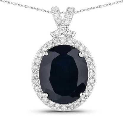 6.58 Carat Genuine Blue Sapphire and White Diamond 14K White Gold Pendant Bids.com