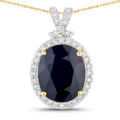 6.58 Carat Genuine Blue Sapphire and White Diamond 14K Yellow Gold Pendant Bids.com