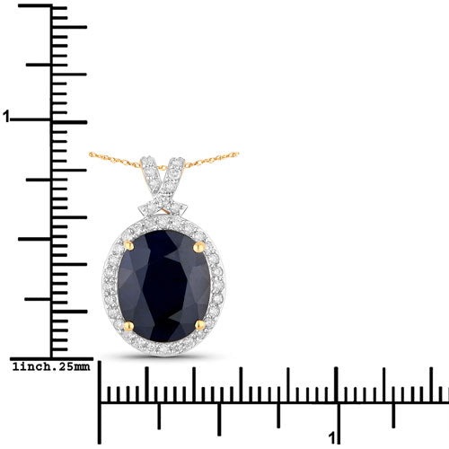 6.58 Carat Genuine Blue Sapphire and White Diamond 14K Yellow Gold Pendant Bids.com