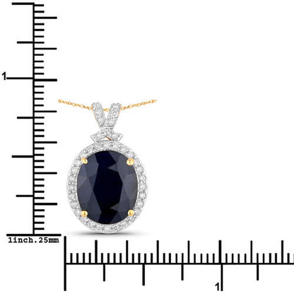 6.58 Carat Genuine Blue Sapphire and White Diamond 14K Yellow Gold Pendant Bids.com
