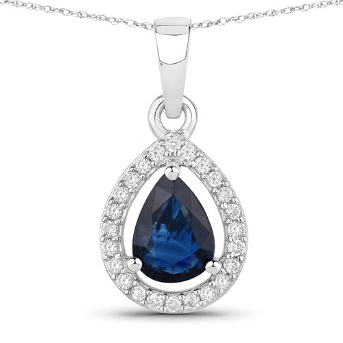0.91 Carat Genuine Blue Sapphire and White Diamond 14K White Gold Pendant Bids.com