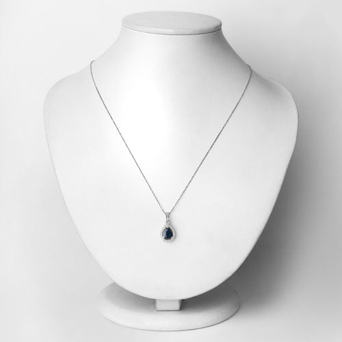 0.91 Carat Genuine Blue Sapphire and White Diamond 14K White Gold Pendant Bids.com