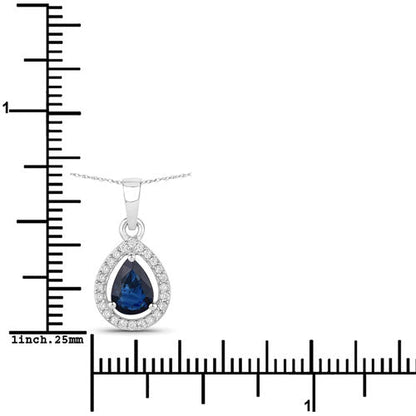 0.91 Carat Genuine Blue Sapphire and White Diamond 14K White Gold Pendant Bids.com